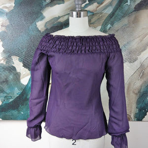Sheer Off the Shoulder Purple Blouse